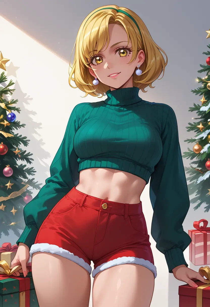 precure,cure_sunshine,Christmas,red velvet shorts,turtleneck sweater  - 