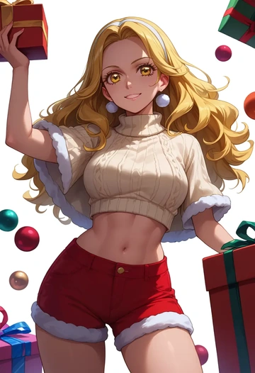 precure,cure_sunshine,Christmas,red velvet shorts,turtleneck sweater  - AI generated anime art