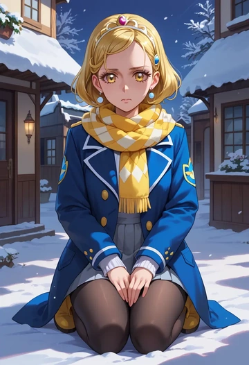 precure,cure_sunshine,winter,student uniform,puffer coat  - AI generated anime art