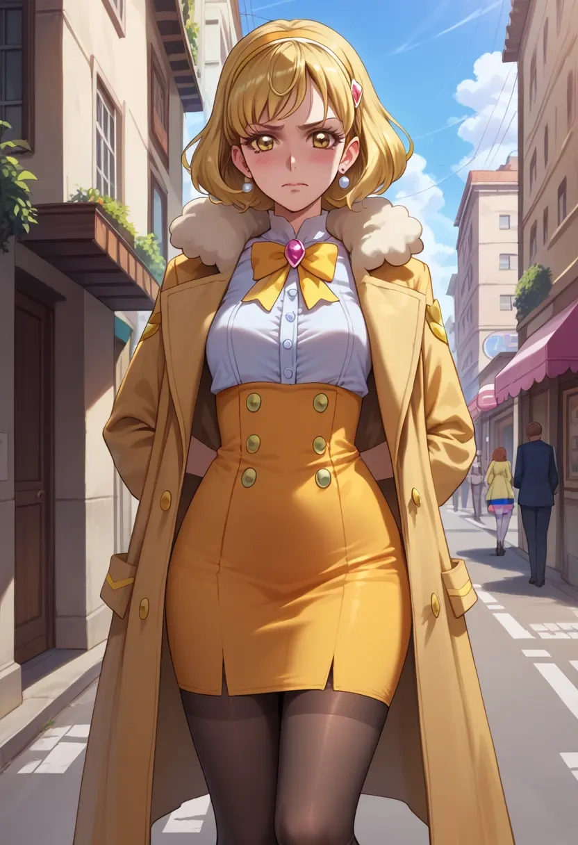 precure,cure_sunshine,coat,long,double-breasted,pencil skirt  - 