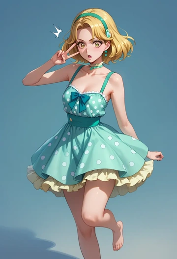 precure,cure_sunshine,silk slip dress,polka dots  - AI generated anime art