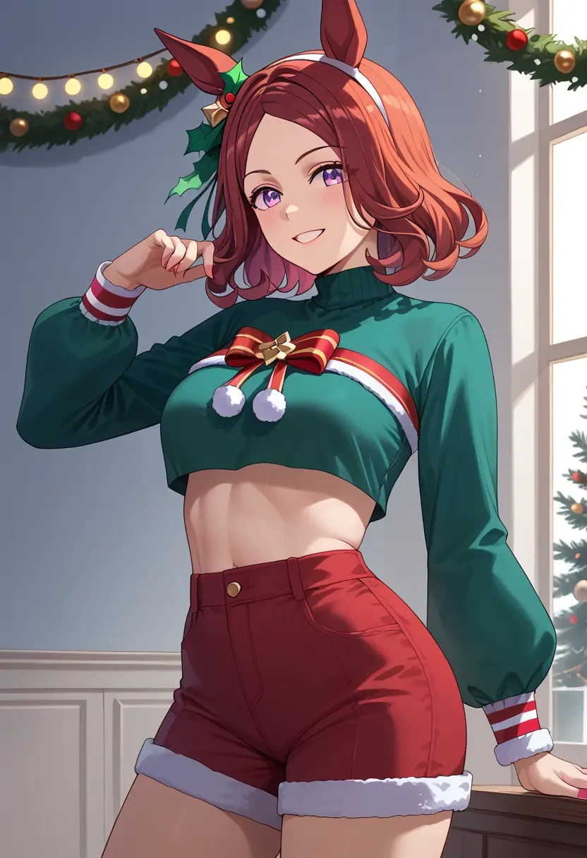 umamusume,curren_chan_(umamusume),Christmas,red velvet shorts  - 