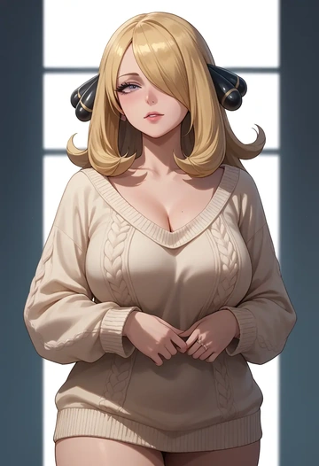 pokemon,cynthia_(pokemon),sweater  - AI generated anime art