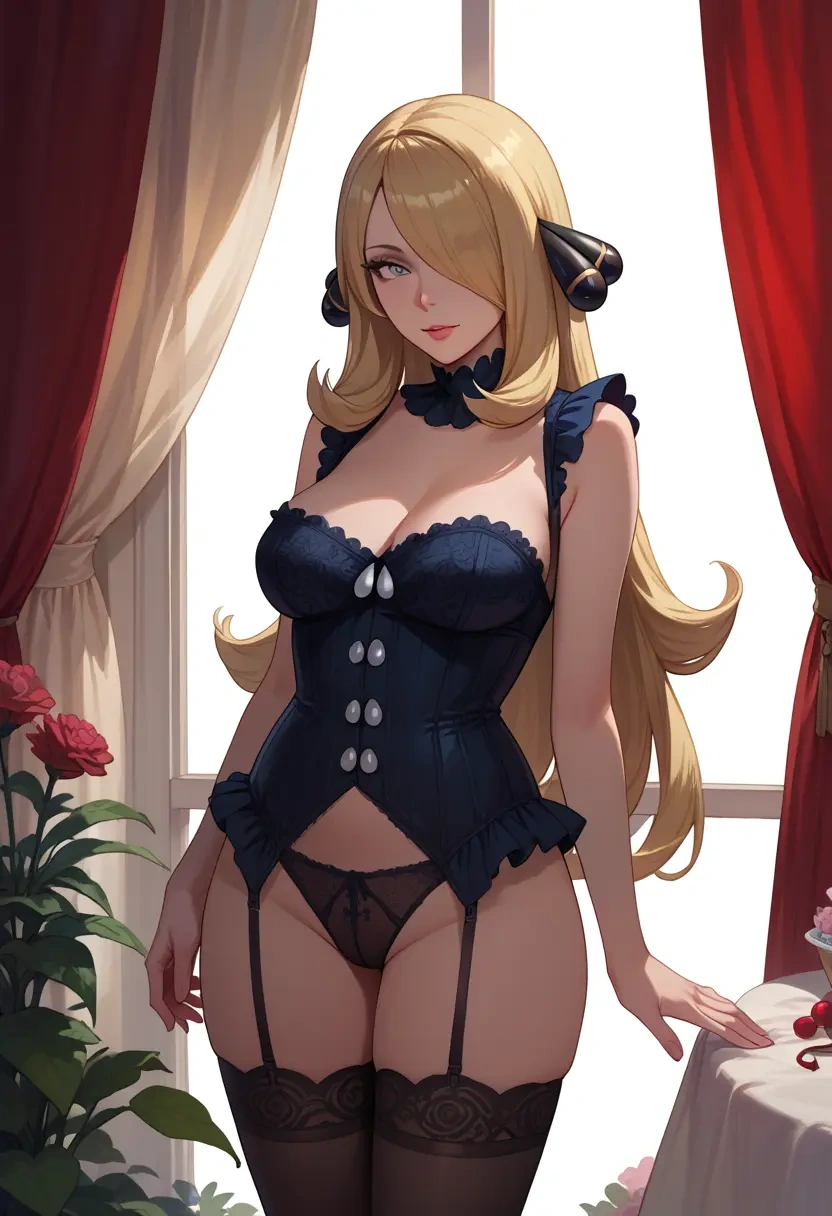 pokemon,cynthia_(pokemon),Victorian-era,stockings,sexy  - 