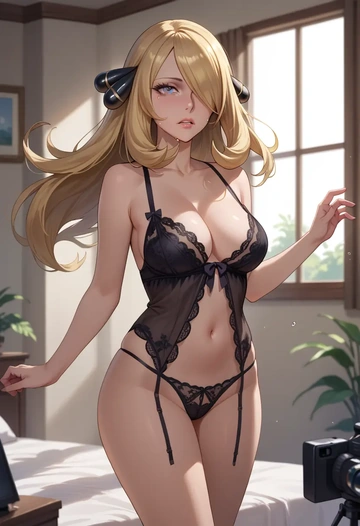 pokemon,cynthia_(pokemon),lingerie  - AI generated anime art