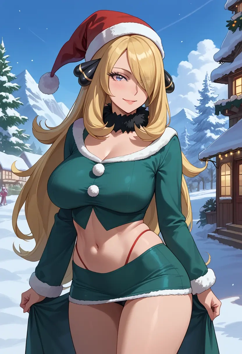 pokemon,cynthia_(pokemon),Christmas,dress  - 