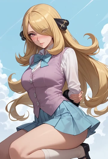 pokemon,cynthia_(pokemon),spring,student uniform,vest  - AI generated anime art