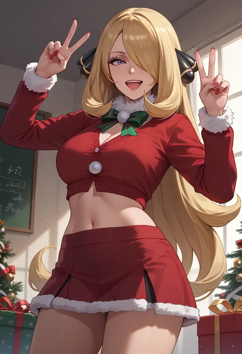 pokemon,cynthia_(pokemon),Christmas,skirt  - 