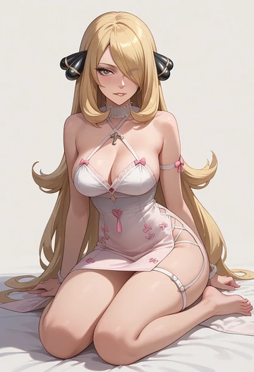 pokemon,cynthia_(pokemon),silk slip dress  - AI generated anime art