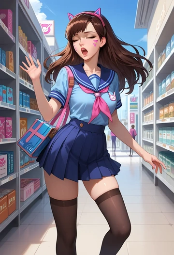 overwatch,d.va_(overwatch),jk uniform, stockings  - AI generated anime art