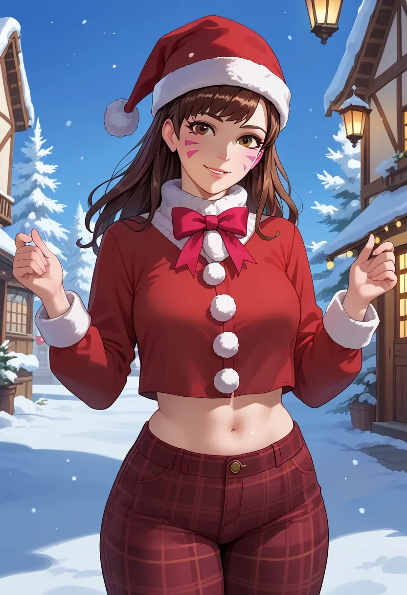 overwatch,d.va_(overwatch),Christmas,plaid trousers  - 