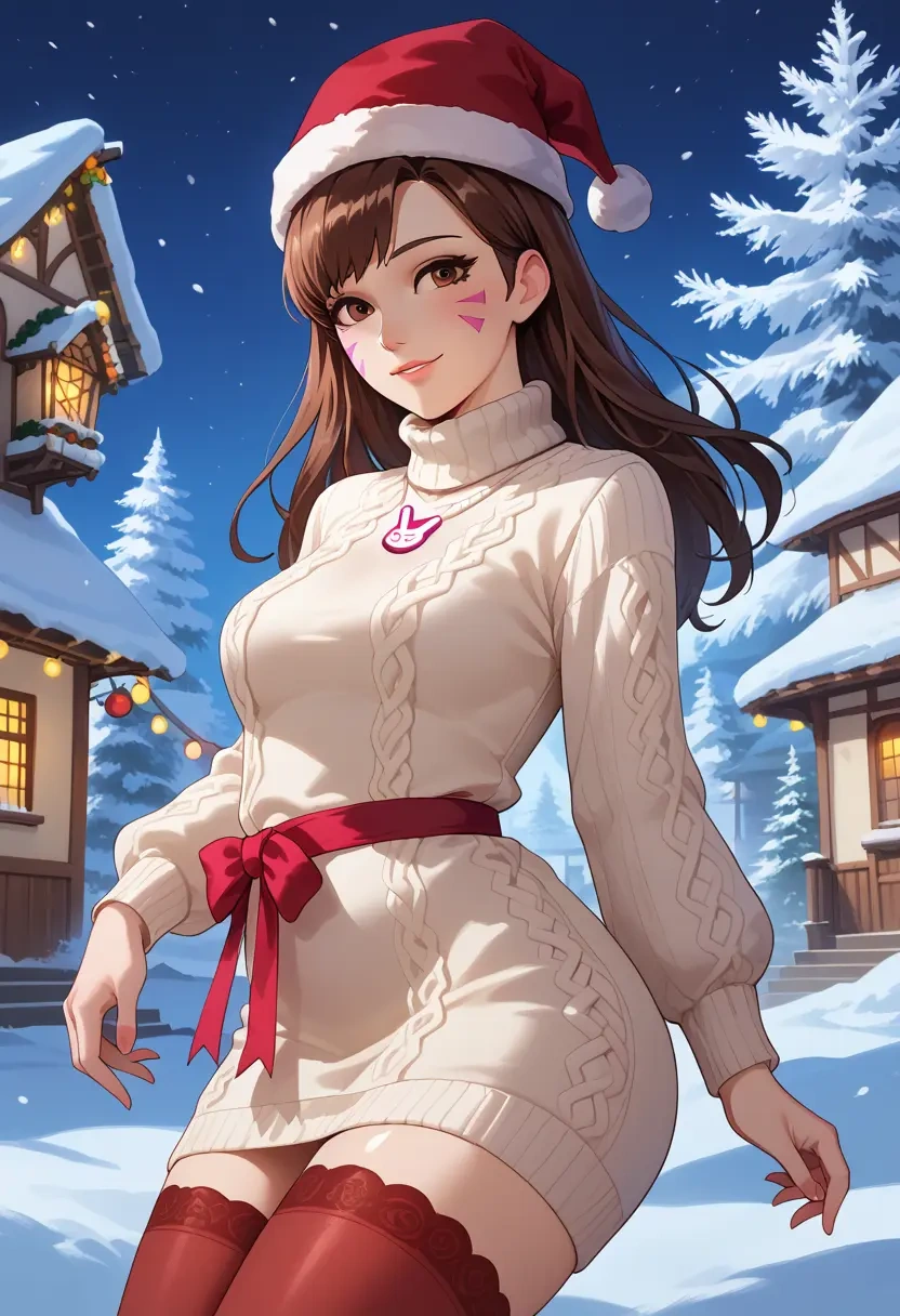 overwatch,d.va_(overwatch),Christmas,sweater dress,stockings  - 