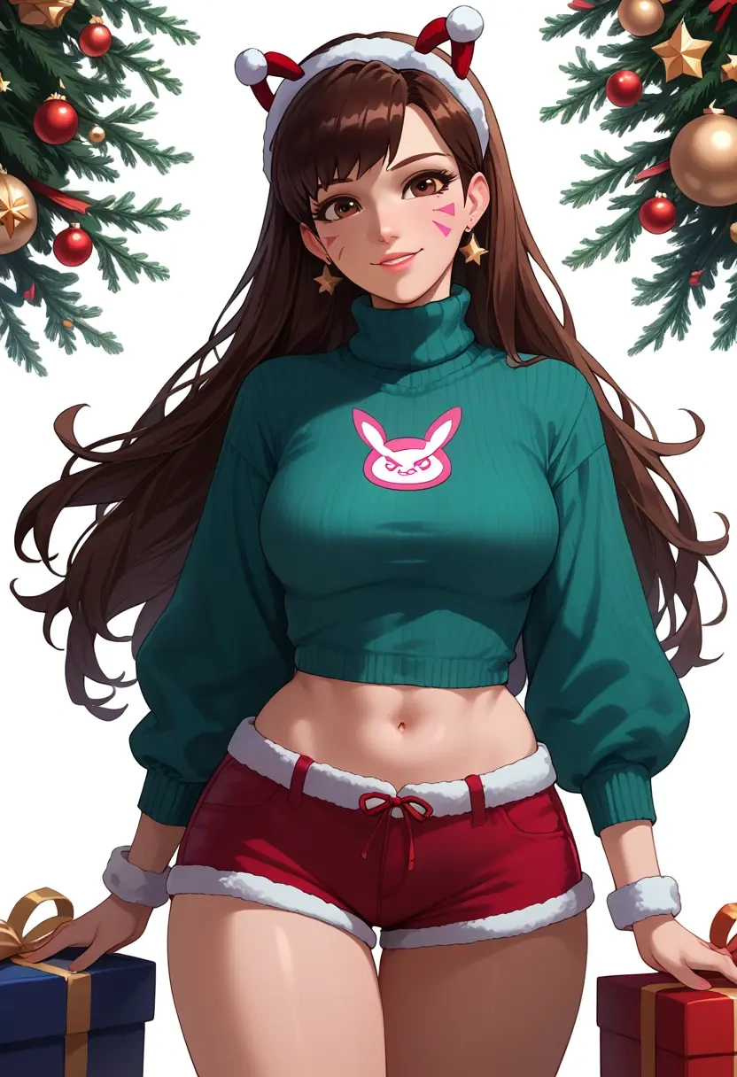 overwatch,d.va_(overwatch),Christmas,red velvet shorts,turtleneck sweater  - 