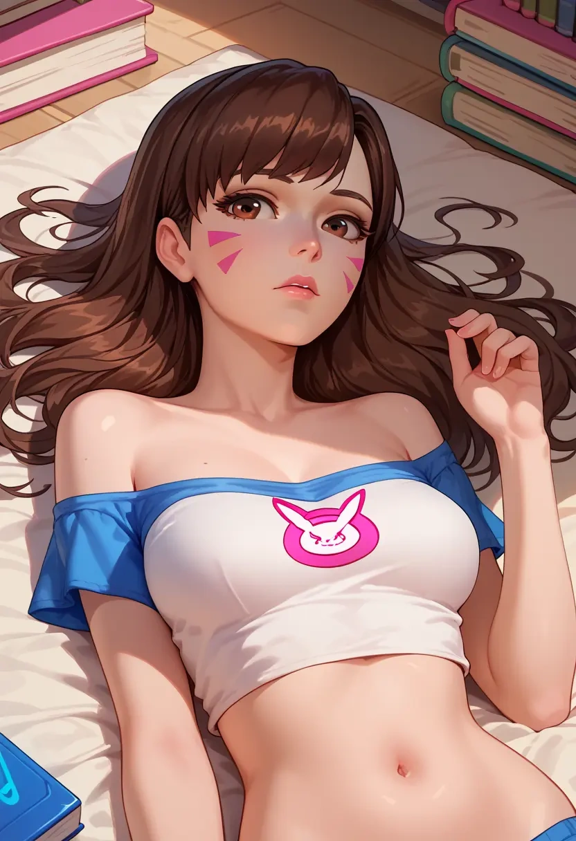 overwatch,d.va_(overwatch),off-shoulder top,dolphin shorts  - 