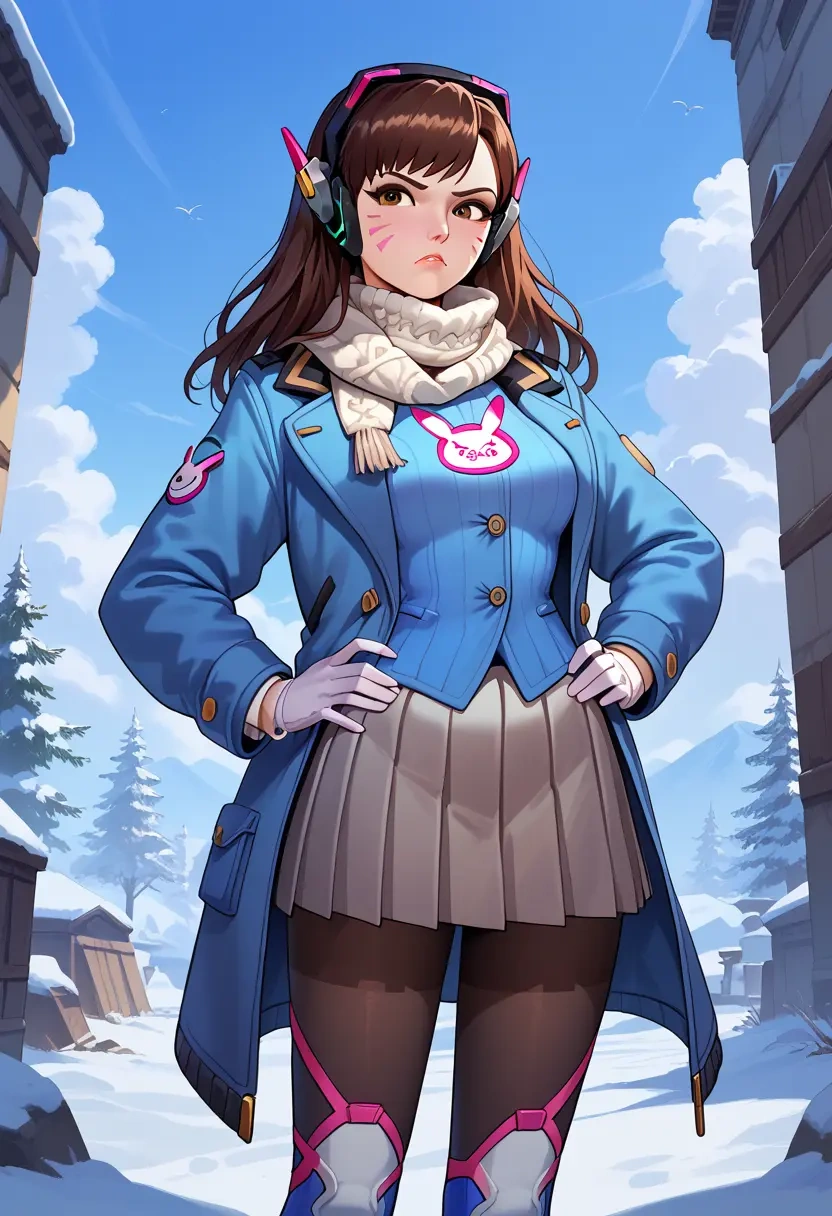 overwatch,d.va_(overwatch),winter,student uniform,puffer coat  - 