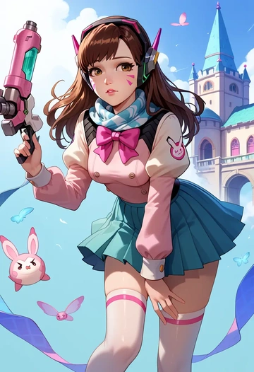 overwatch,d.va_(overwatch),spring,student uniform,blouse  - AI generated anime art