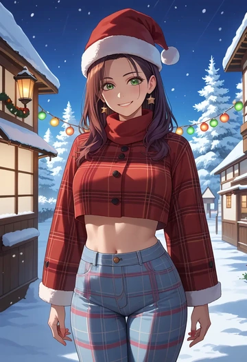 cardcaptor_sakura,daidouji_tomoyo,Christmas,plaid trousers  - AI generated anime art