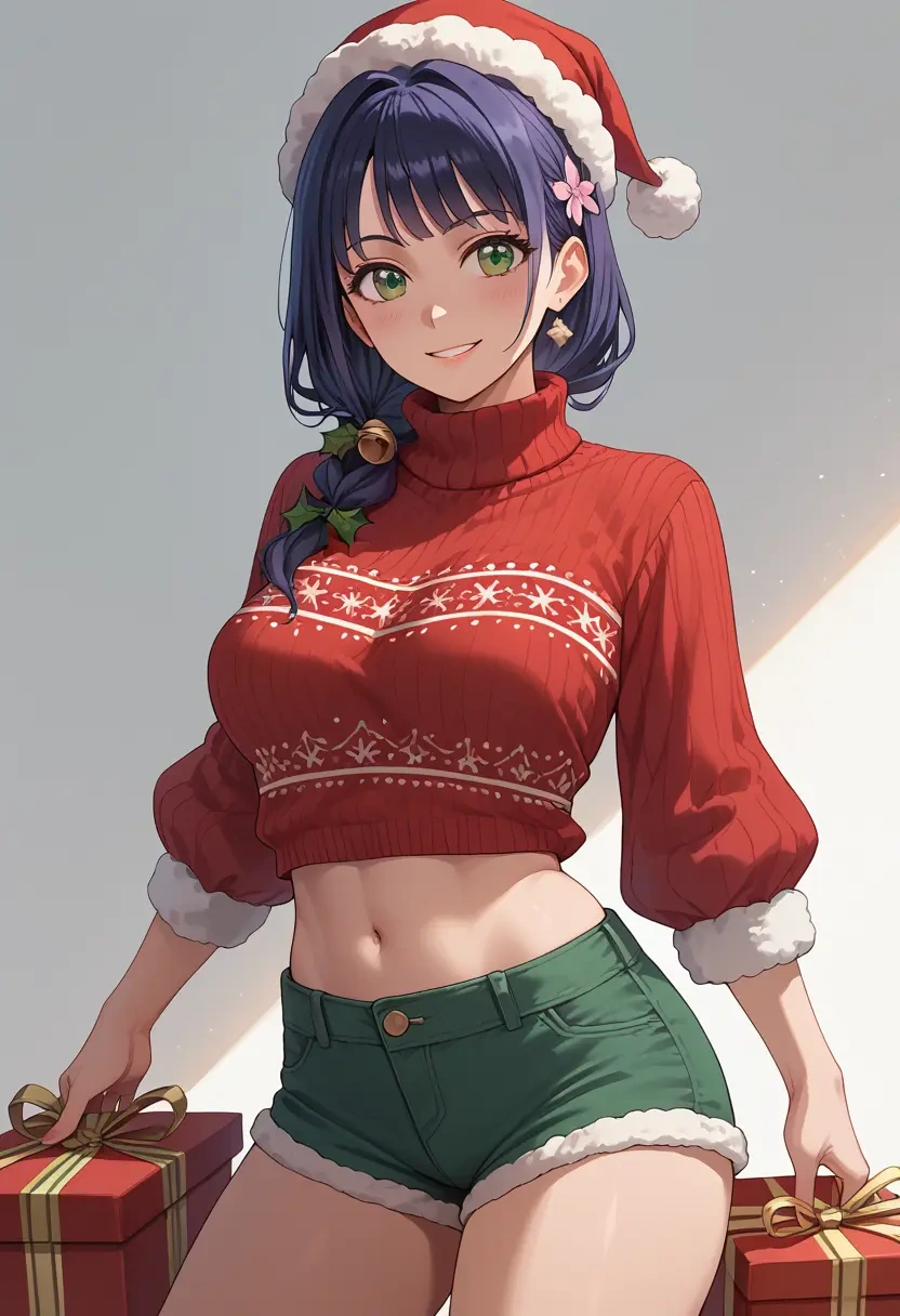 cardcaptor_sakura,daidouji_tomoyo,Christmas,red velvet shorts,turtleneck sweater  - 