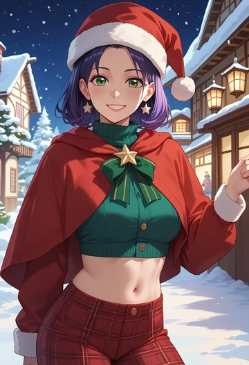 cardcaptor_sakura,daidouji_tomoyo,Christmas,plaid trousers  - AI generated anime art