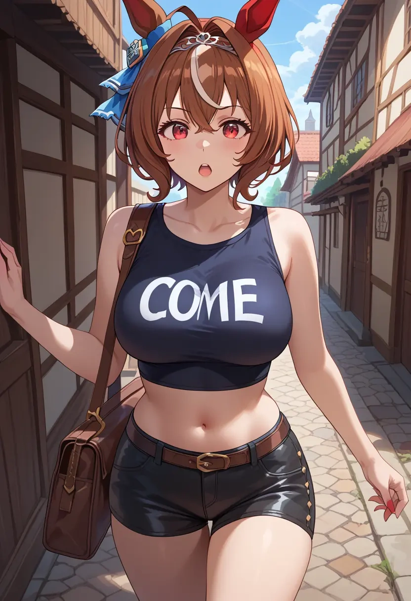 umamusume,daiwa_scarlet_(umamusume),leather,shorts,crop top  - 