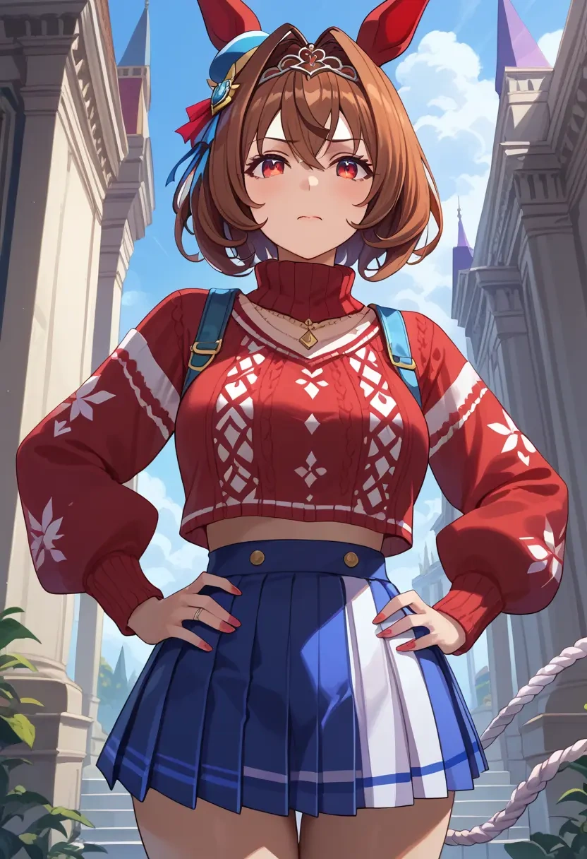 umamusume,daiwa_scarlet_(umamusume),sweater,cropped,pleated midi skirt  - 