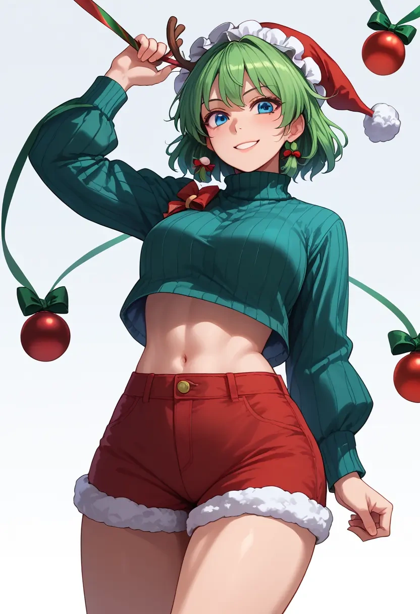 touhou,daiyousei,Christmas,red velvet shorts,turtleneck sweater  - 