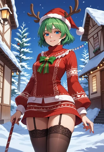 touhou,daiyousei,sweater,stockings,Thigh garters  - AI generated anime art