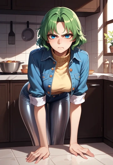 touhou,daiyousei,denim jacket,cropped,leather leggings  - AI generated anime art