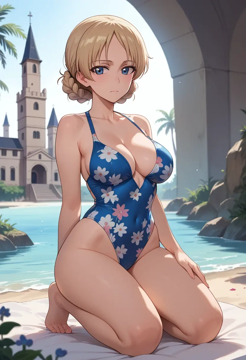 girls_und_panzer,darjeeling_(girls_und_panzer),swimsuit,floral print  - 