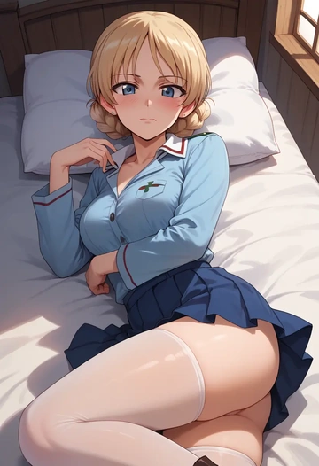 girls_und_panzer,darjeeling_(girls_und_panzer),mini skirt, stockings  - AI generated anime art