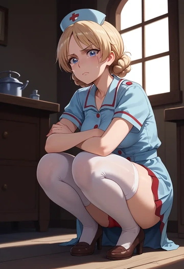 girls_und_panzer,darjeeling_(girls_und_panzer),nurse,stockings,sexy,panties  - AI generated anime art