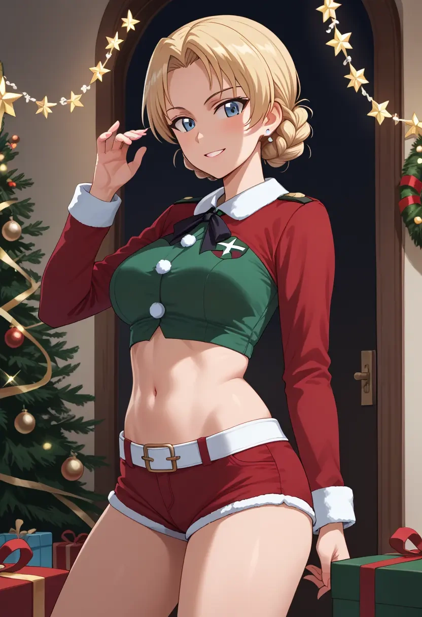 girls_und_panzer,darjeeling_(girls_und_panzer),Christmas,red velvet shorts  - 