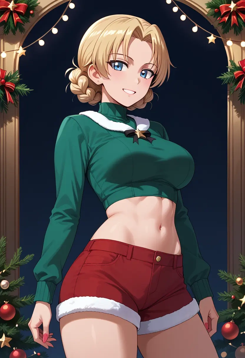 girls_und_panzer,darjeeling_(girls_und_panzer),Christmas,red velvet shorts  - 