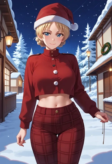 girls_und_panzer,darjeeling_(girls_und_panzer),Christmas,plaid trousers  - AI generated anime art