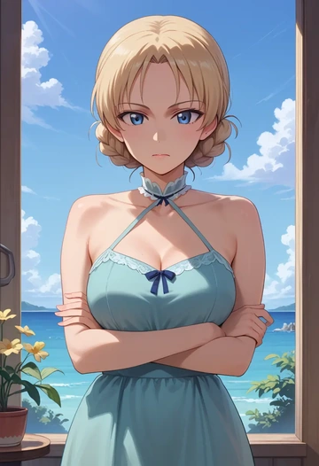 girls_und_panzer,darjeeling_(girls_und_panzer),dress,halter,layered tulle  - AI generated anime art