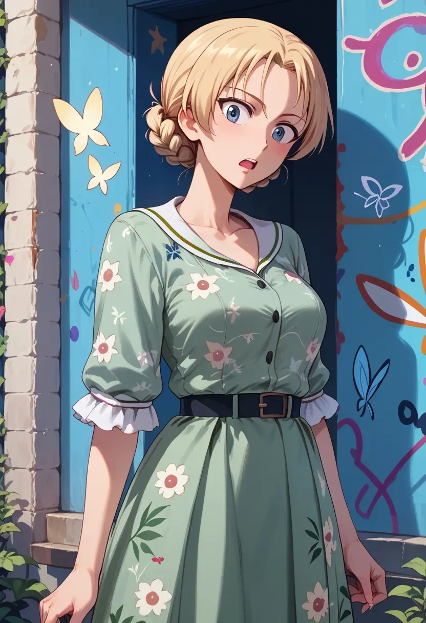 girls_und_panzer,darjeeling_(girls_und_panzer),floral graffiti blouse,dolphin shorts  - 