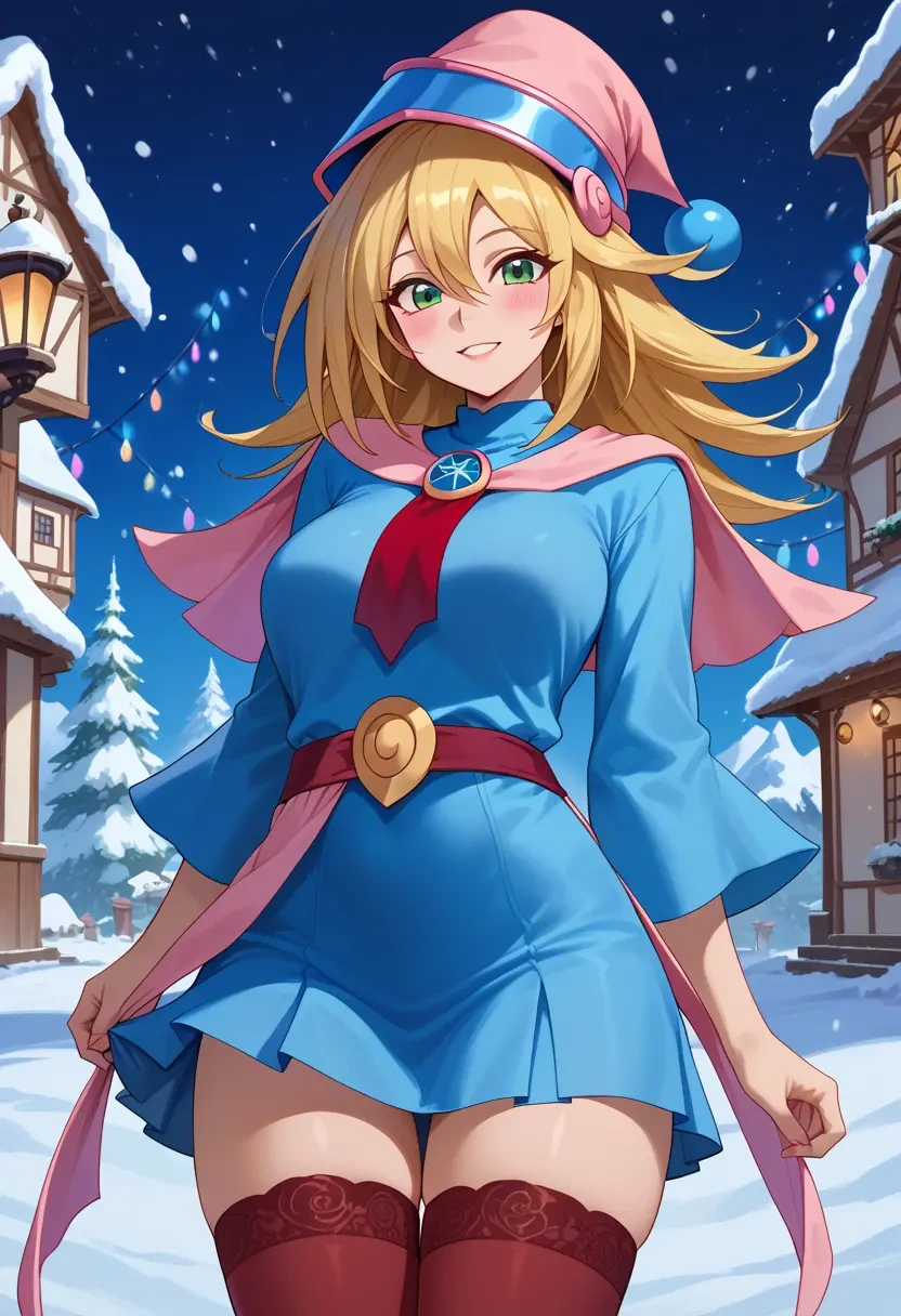 yu-gi-oh!,dark_magician_girl,Christmas,sweater dress,stockings  - 