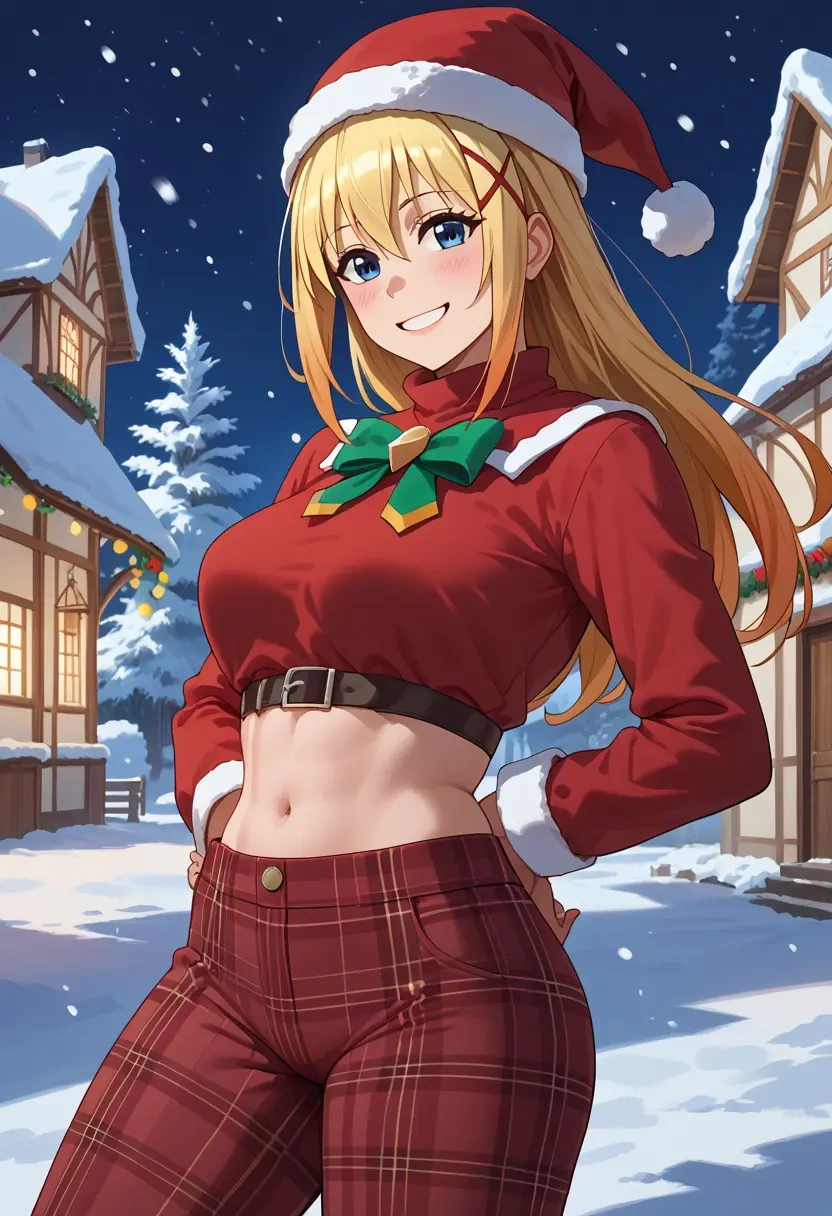 kono_subarashii_sekai_ni_shukufuku_wo!,darkness_(konosuba),Christmas,plaid trousers  - 