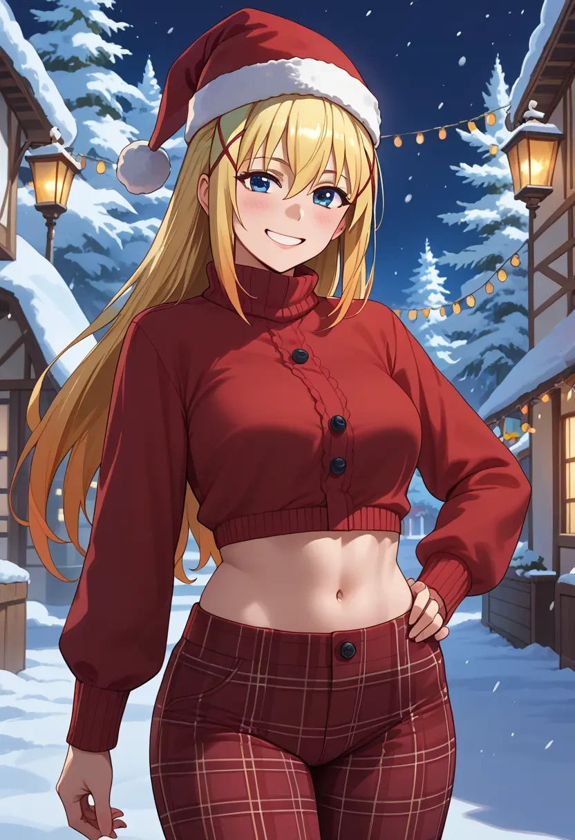 kono_subarashii_sekai_ni_shukufuku_wo!,darkness_(konosuba),Christmas,plaid trousers  - 