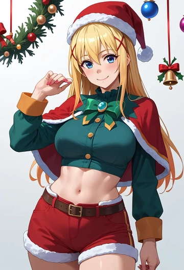 kono_subarashii_sekai_ni_shukufuku_wo!,darkness_(konosuba),Christmas,red velvet shorts  - AI generated anime art