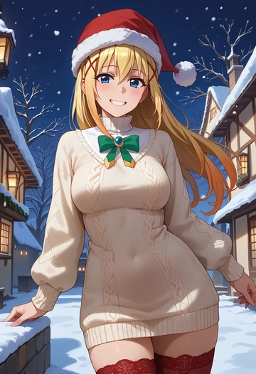 kono_subarashii_sekai_ni_shukufuku_wo!,darkness_(konosuba),Christmas,sweater dress,stockings  - AI generated anime art