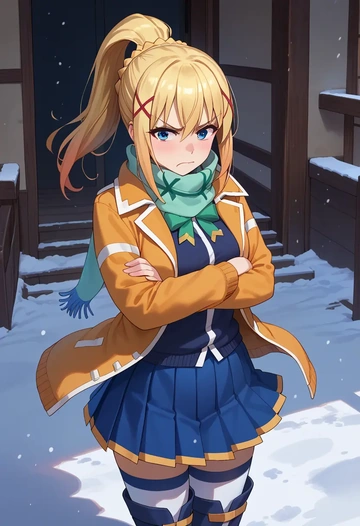 kono_subarashii_sekai_ni_shukufuku_wo!,darkness_(konosuba),winter,student uniform,puffer jacket  - AI generated anime art