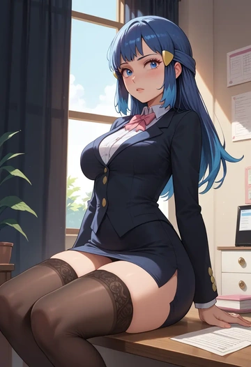 pokemon,dawn_(pokemon),secretary, stockings  - AI generated anime art