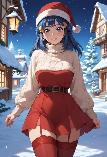 pokemon,dawn_(pokemon),Christmas,sweater dress,stockings  - AI generated anime art