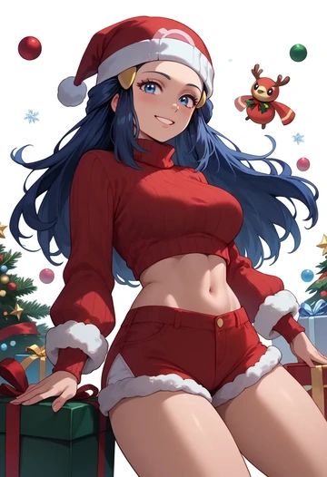 pokemon,dawn_(pokemon),Christmas,red velvet shorts,turtleneck sweater  - AI generated anime art