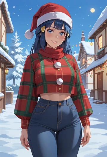 pokemon,dawn_(pokemon),Christmas,plaid trousers  - AI generated anime art