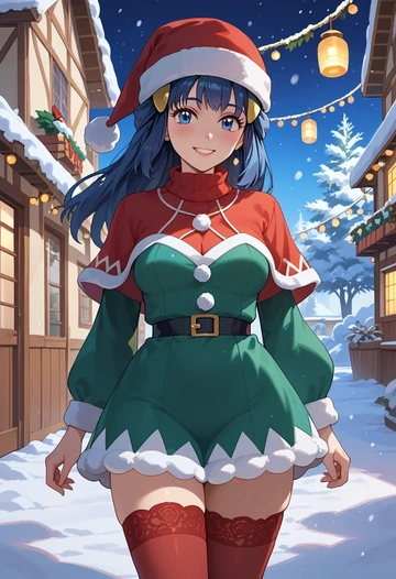 pokemon,dawn_(pokemon),Christmas,sweater dress,stockings  - AI generated anime art