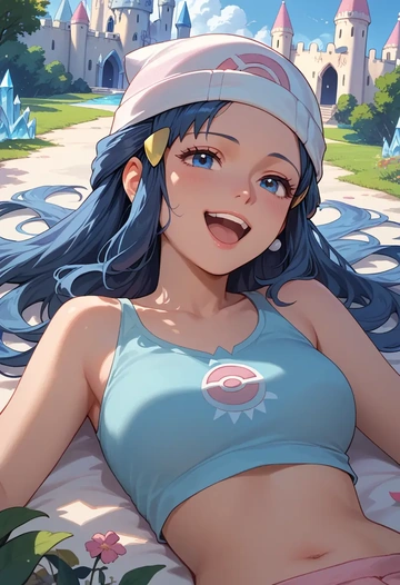 pokemon,dawn_(pokemon),crop top,loose joggers,headset  - AI generated anime art