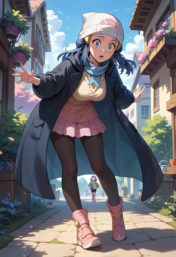 pokemon,dawn_(pokemon),winter,student uniform,hooded coat  - AI generated anime art