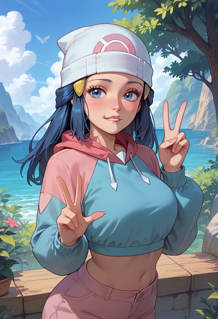 pokemon,dawn_(pokemon),crop hoodie,shorts  - 